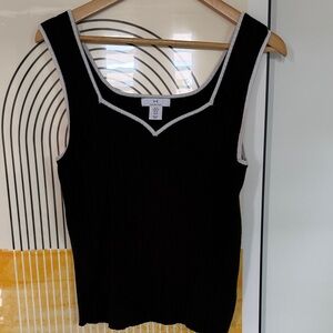 Halston Heritage Black Tank Top with Cream Trim